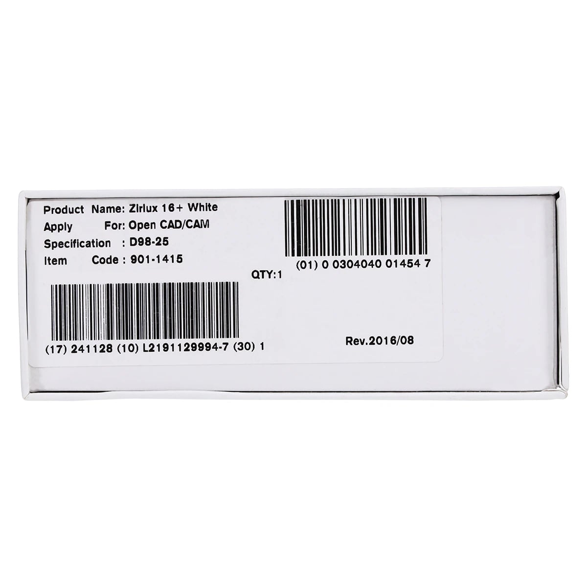 Zirlux 16+ White Zirconia Disc, 98.5x25mm, Each