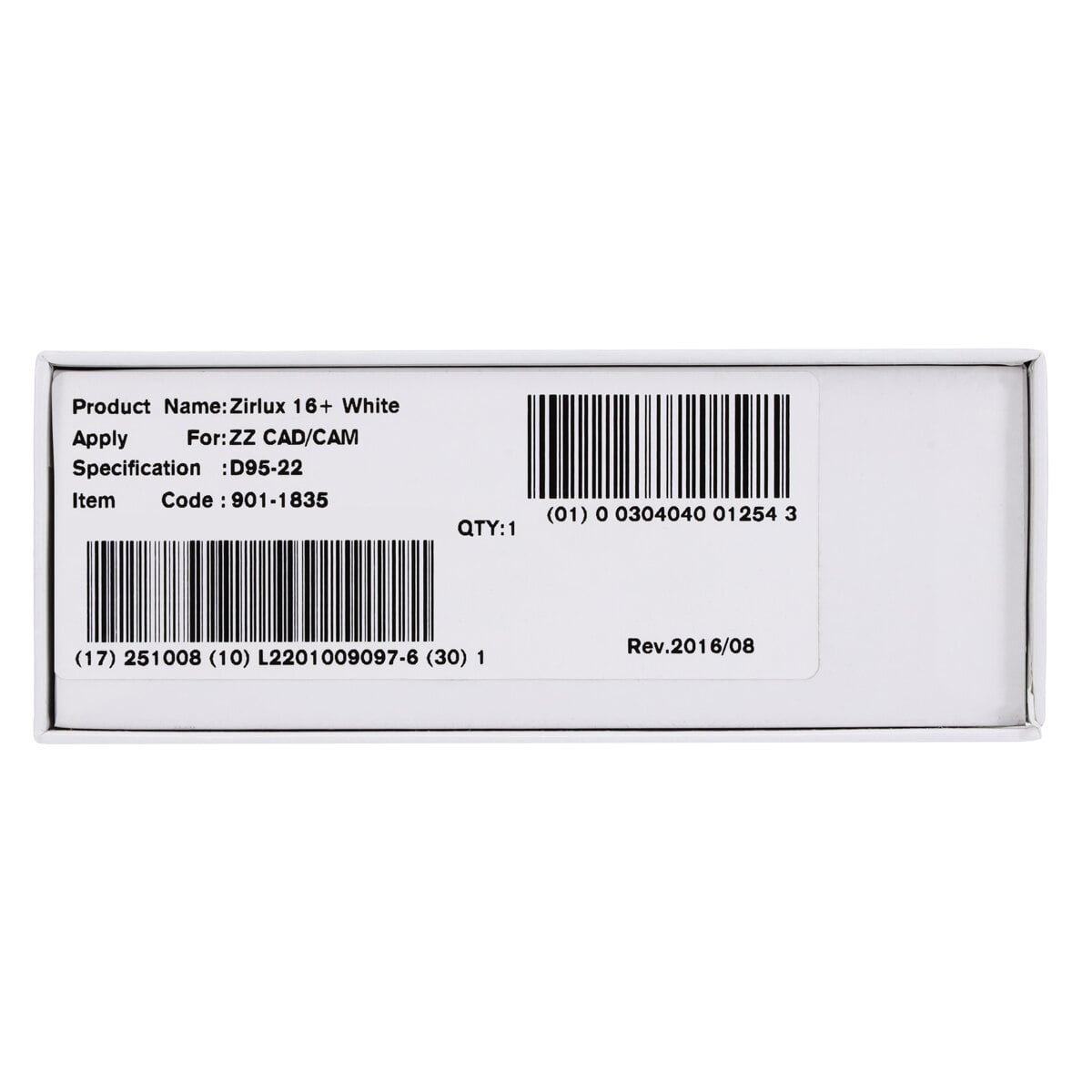Zirlux 16+ White Zirconia Disc, 95x22mm, Each