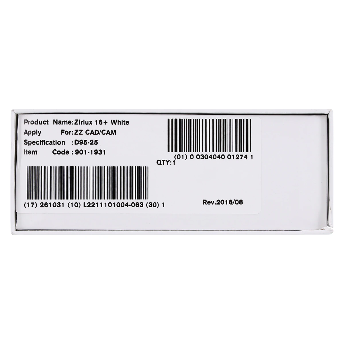 Zirlux 16+ White Zirconia Disc, 95x25mm, Each