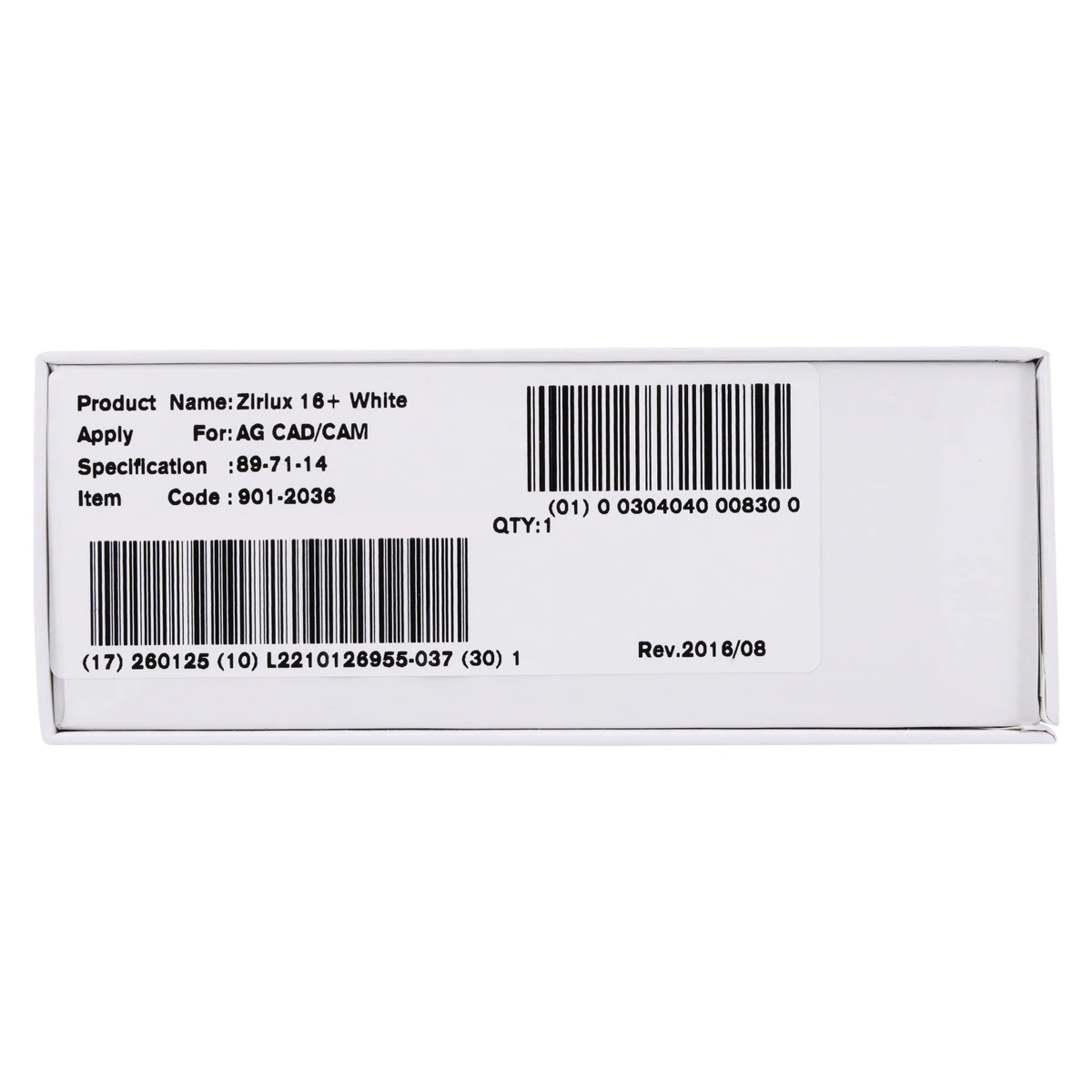 Zirlux 16+ White Zirconia Disc, 71x14mm, Each