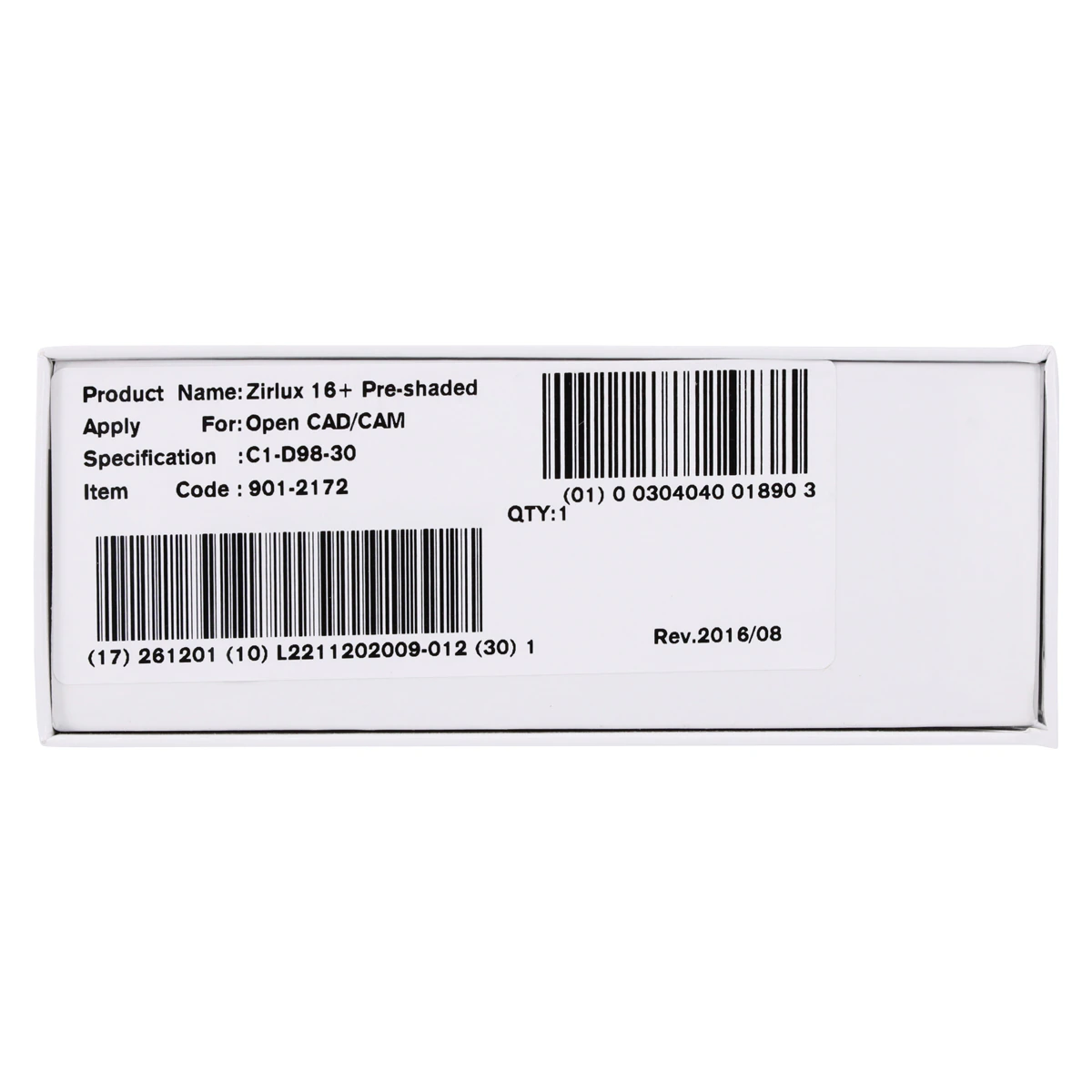 Zirlux 16+ Zirconia Disc C1, 98x30mm, Each