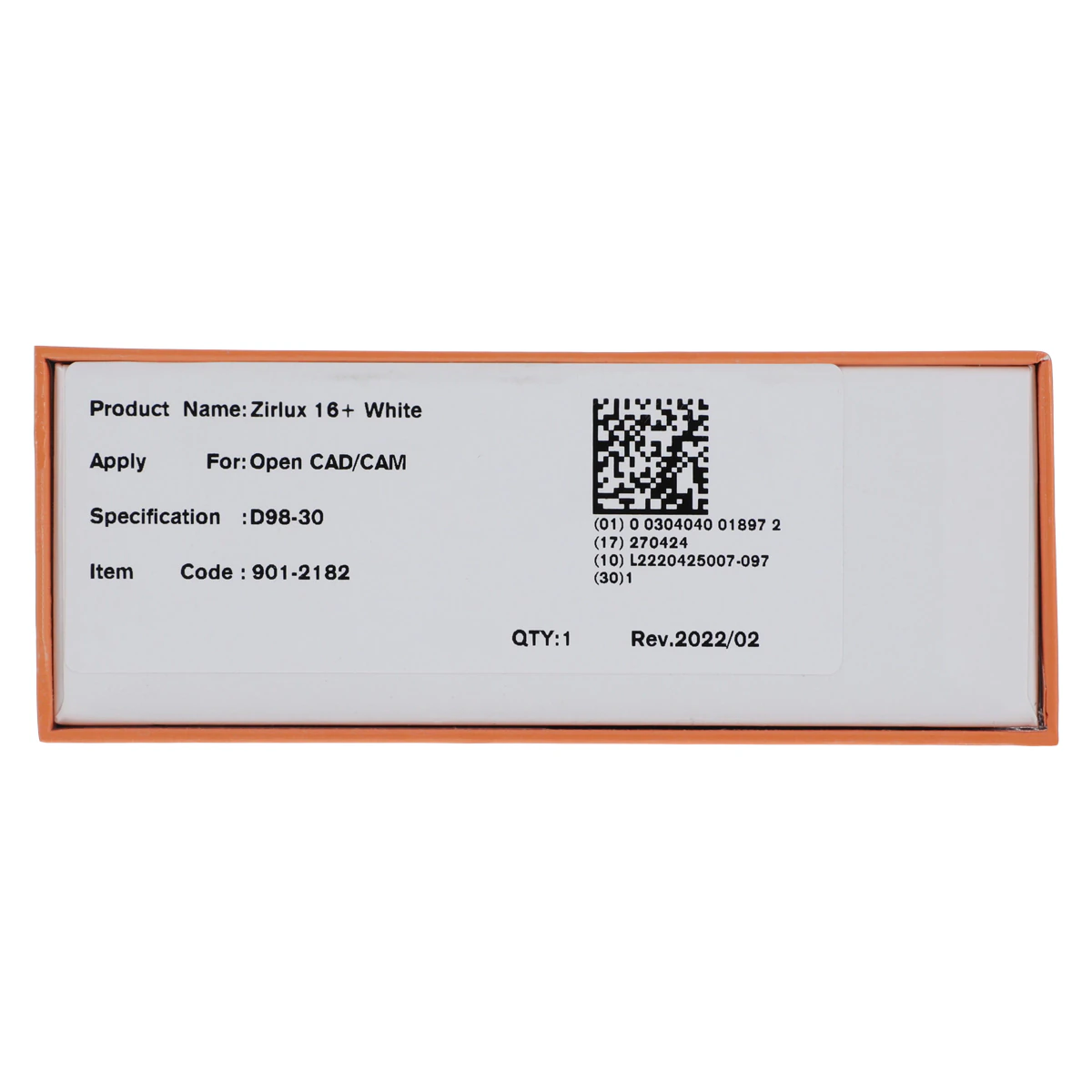 Zirlux 16+ White Zirconia Disc, 98.5x30mm, Each