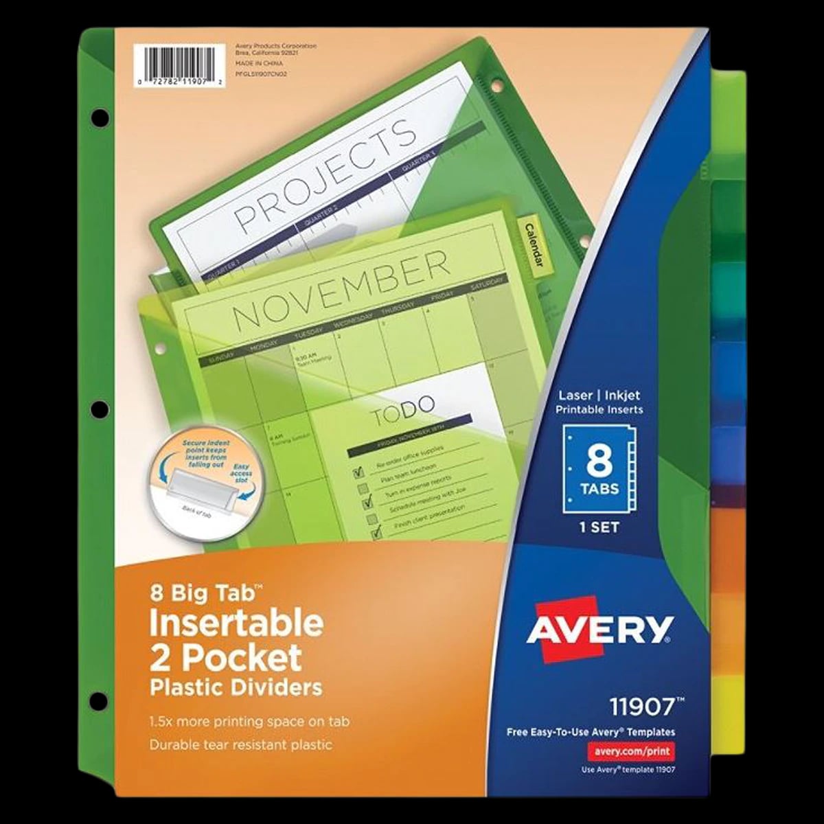 Avery Big Tab Insertable Plastic Dividers, Double Pocket, Multicolor, 8-Tab, 24/Set