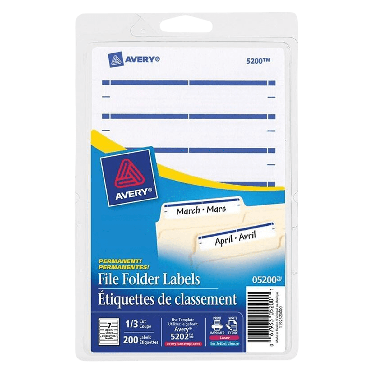 Avery Label File Folder Double, Inkjet/Laser, 5/8 in x 3.5 in, Dark Blue, 252/Pack