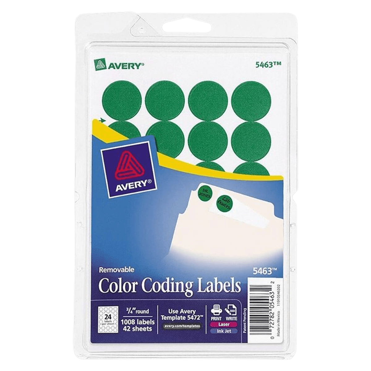 Avery Removable Color-Coding Labels, 3/4" Diameter, Green, 1000/Package