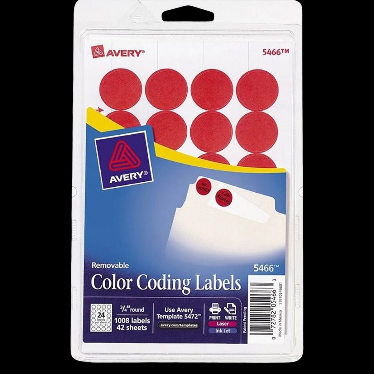 Avery Removable Color-Coding Labels, 3/4" Diameter, Red, 1000/Pack