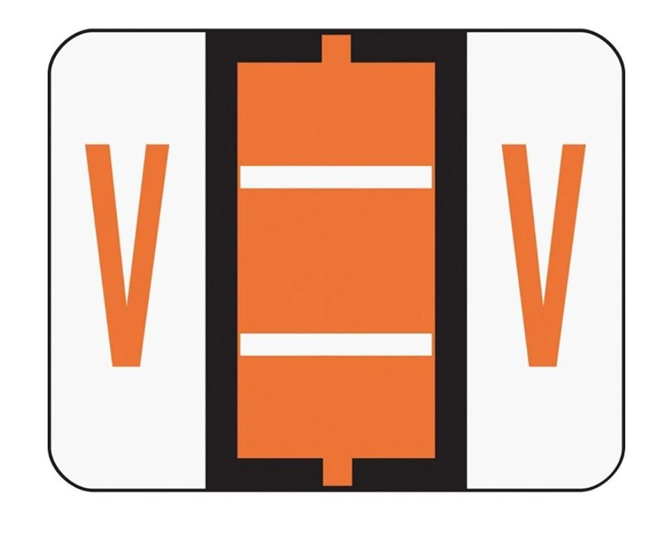 Smead Bar-Style Permanent Alphabetical Labels, Letter V, Dark Orange, 1.25" x 1.5", 500/Roll, 500/Package