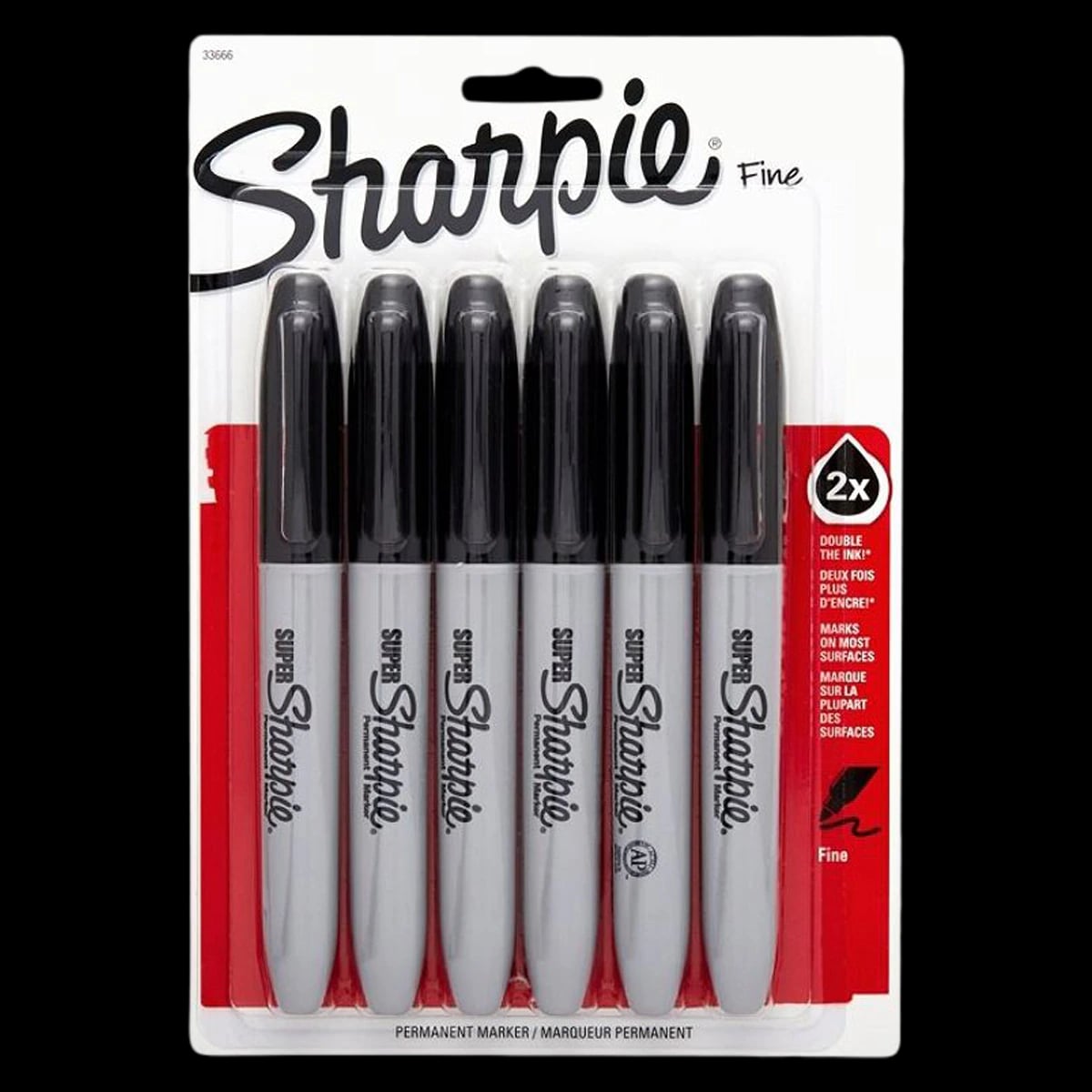 Sharpie Super Permanent Markers, Black, 6/Pack