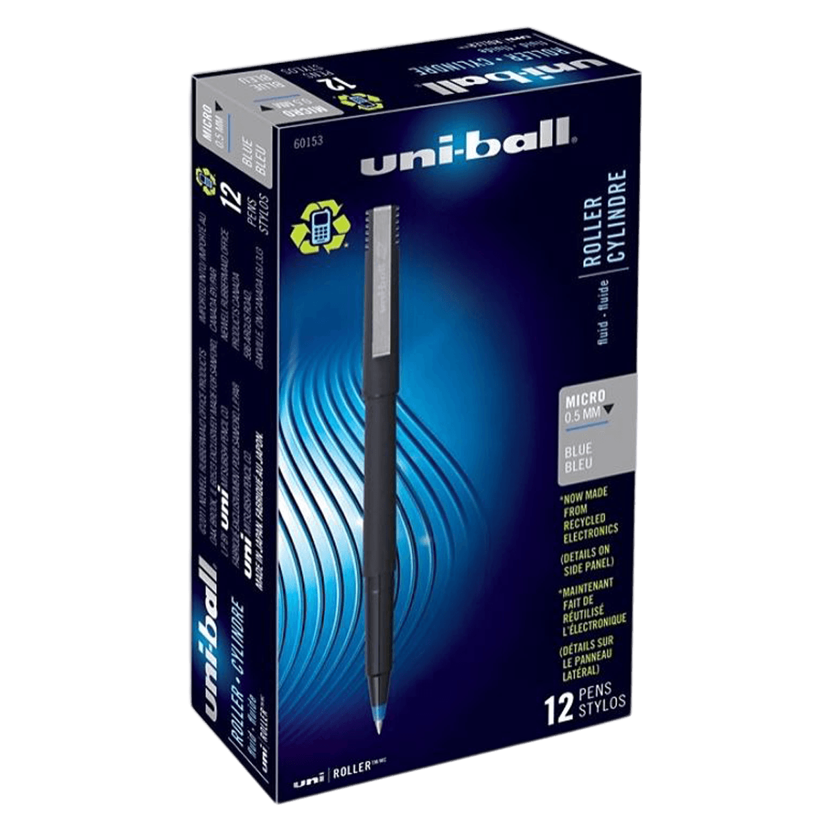 uni-ball Rollerball Micro Point 0.5mm Pen, Blue, 12/Pack, UB-120