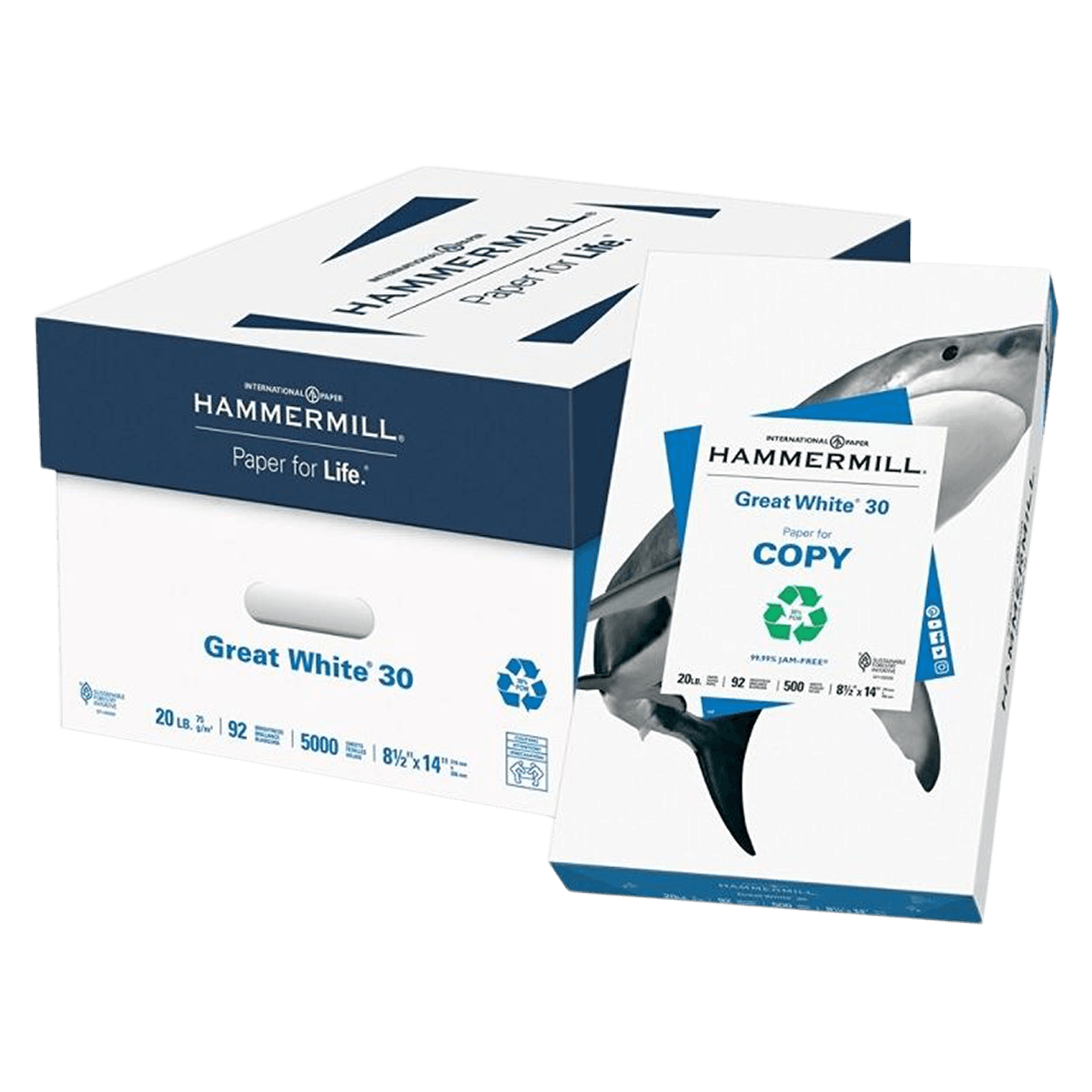 Hammermill Copy Paper, 8.5 x 14 inches, 20 lb, Recycled, Multi-Use, 500 Sheets/Ream, 10 Reams/Case (5000 Sheets)