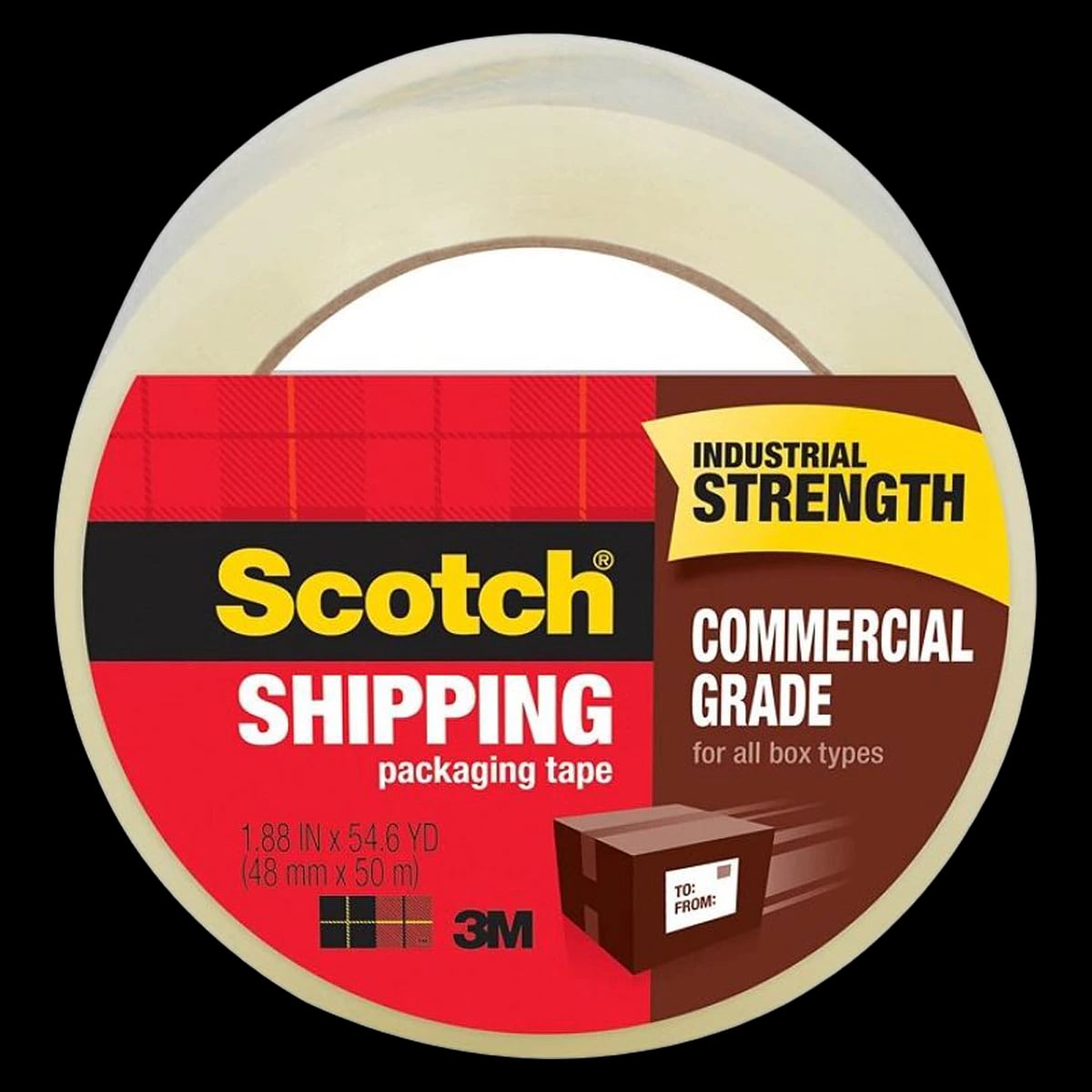 3M Packaging Tape, Clear, 1 7/8 in x 54.6 Yd, 1/Package