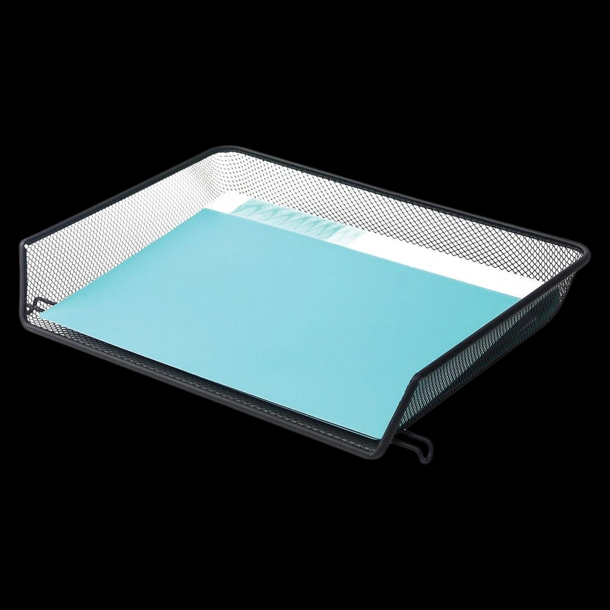 Metro Mesh Self-Stacking Side-Loading Letter Tray, Black, 1/Each