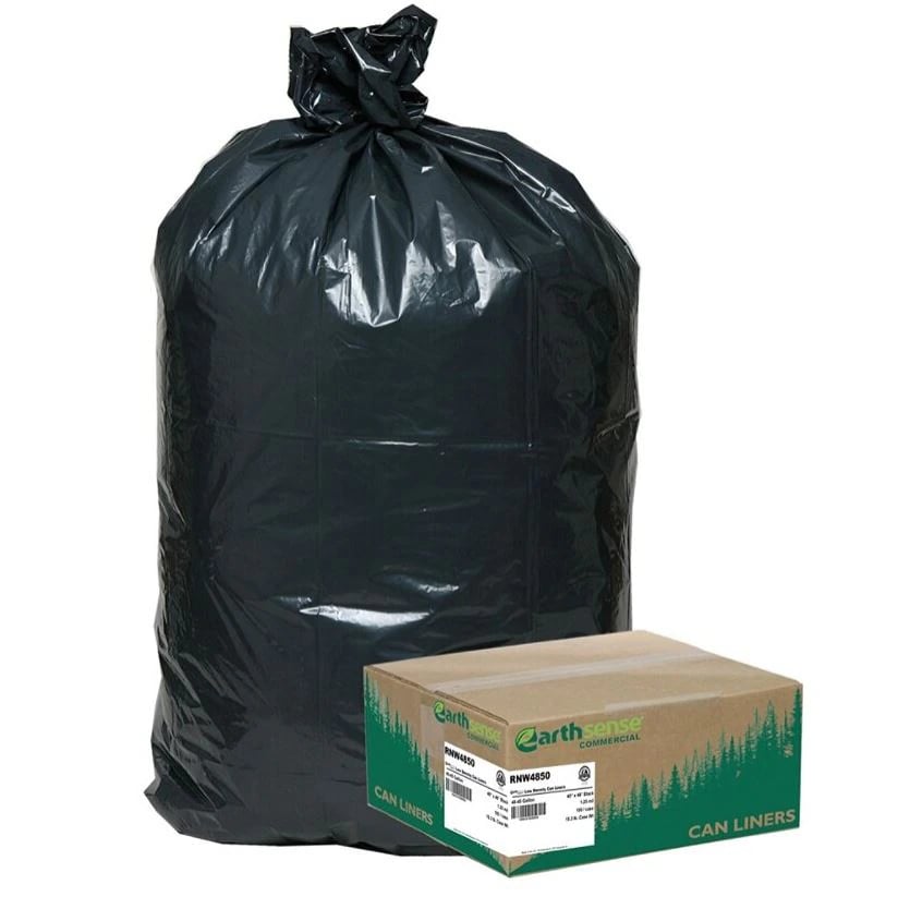 Berry Global Recycled Can Liner, 40-45 Gallon, 1.25 Mil, 40"x46", Black, 100/Case