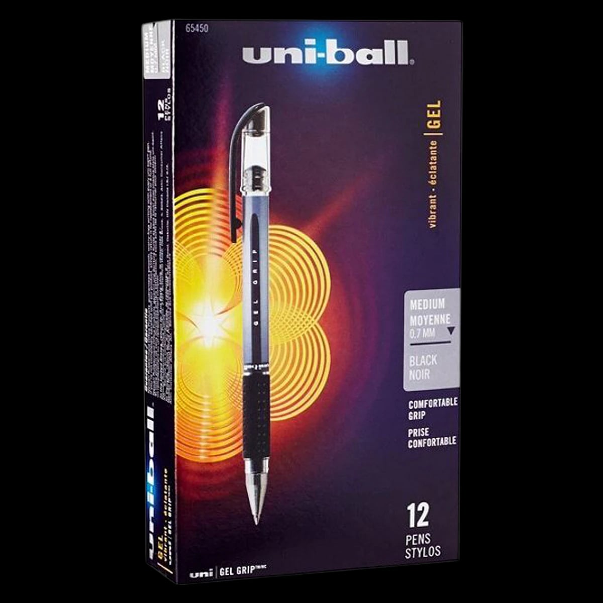 Sanford uni-ball Gel Grip Pen, Medium Point 0.7mm, Black, 12/Pack