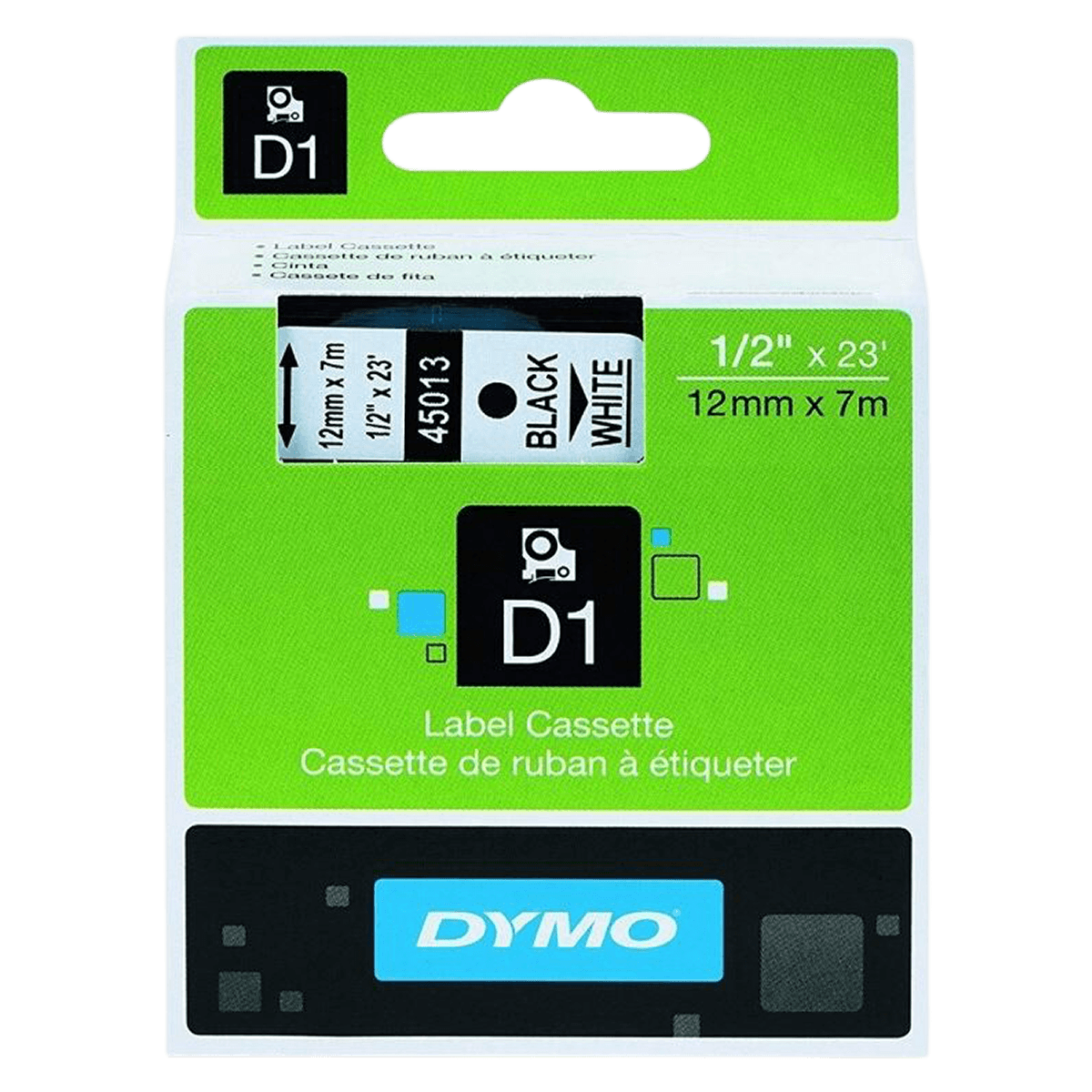 DYMO D1 45013 Black-On-White Tape Cartridge, 1/2 in x 23 ft