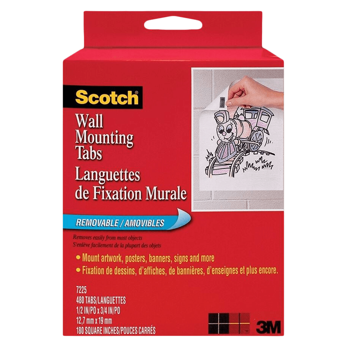 Scotch Wall Mounting Tabs, 1/2 in x 3/4 in, 480/Pack