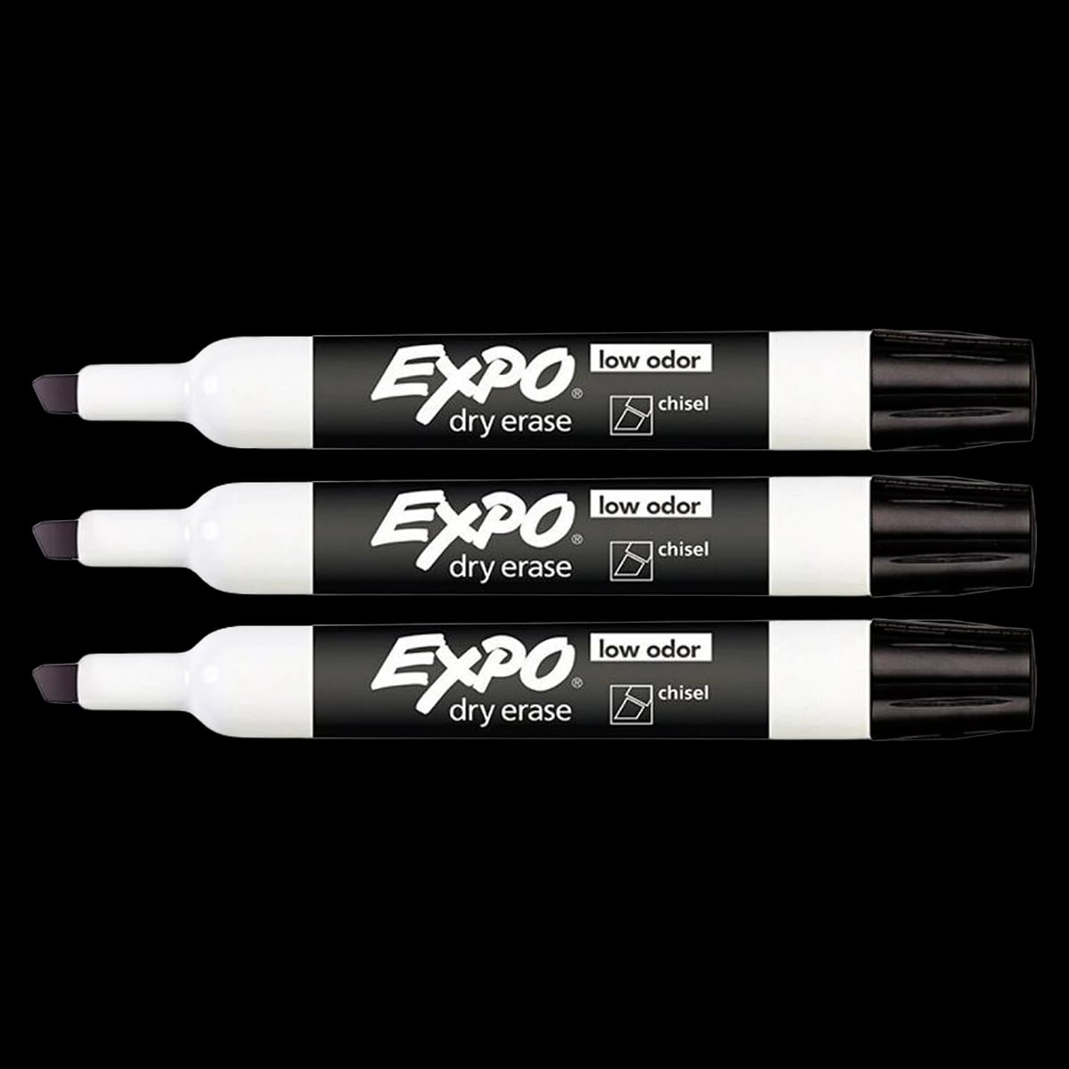 Sanford Expo Low-Odor Dry-Erase Marker, Chisel Tip, Black, 12/Pack