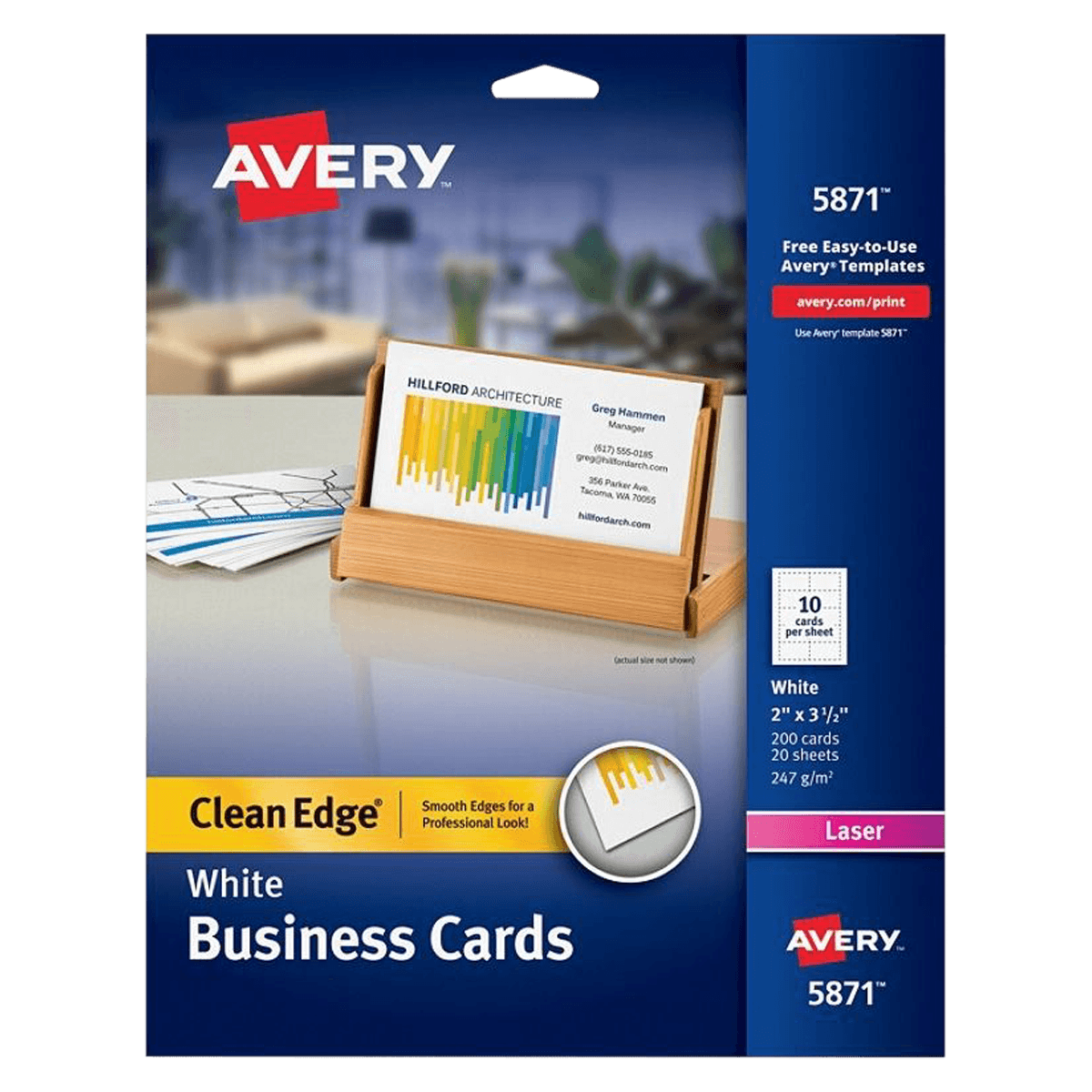 Avery Clean Edge Business Cards, Laser, 2-Sided, 2" x 3.5", White, 200/Pack
