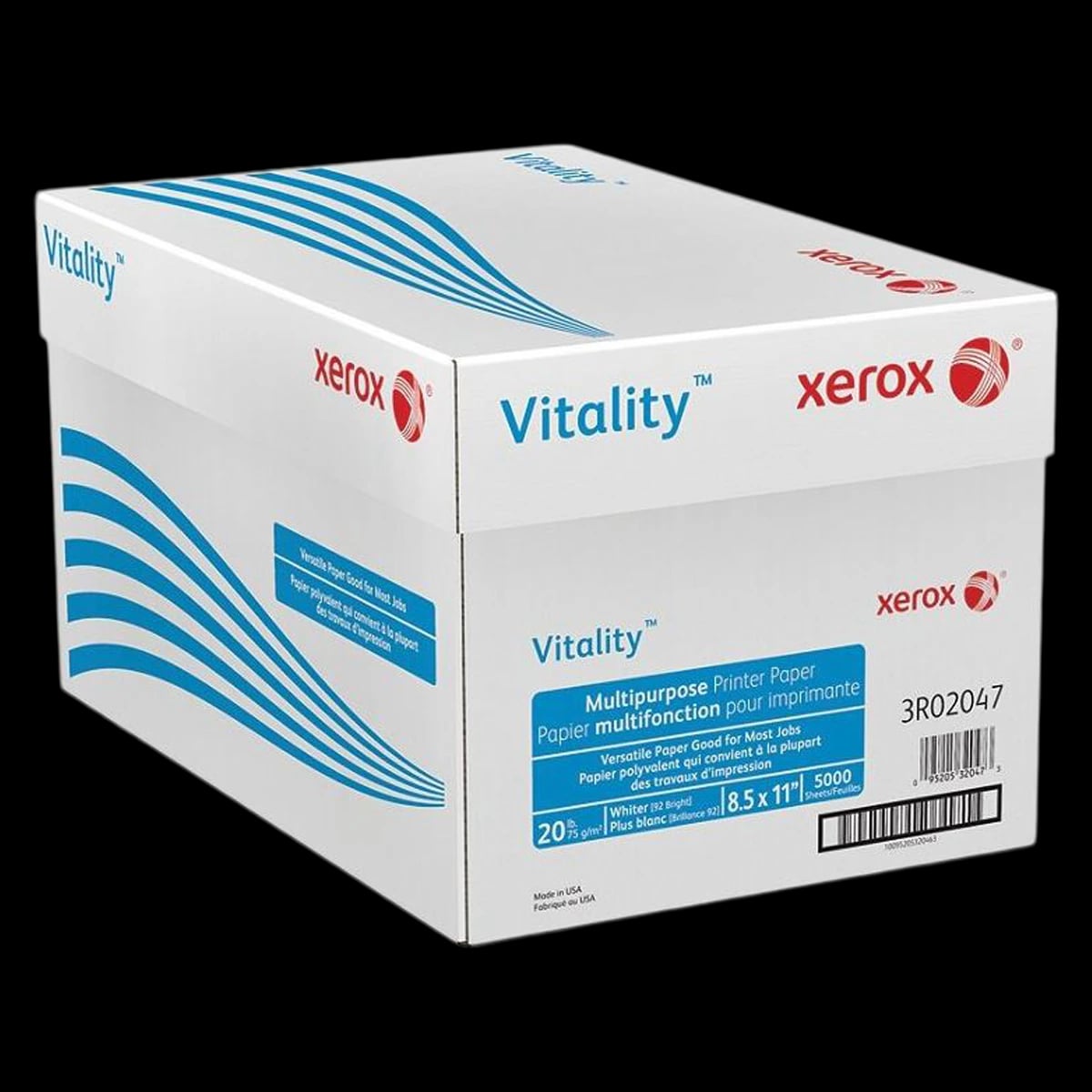 Xerox Vitality Multipurpose Copy Paper, 8.5" x 11", 20 lb, 500 Sheets/Ream, 10 Reams/Case, 5000 Sheets/Case