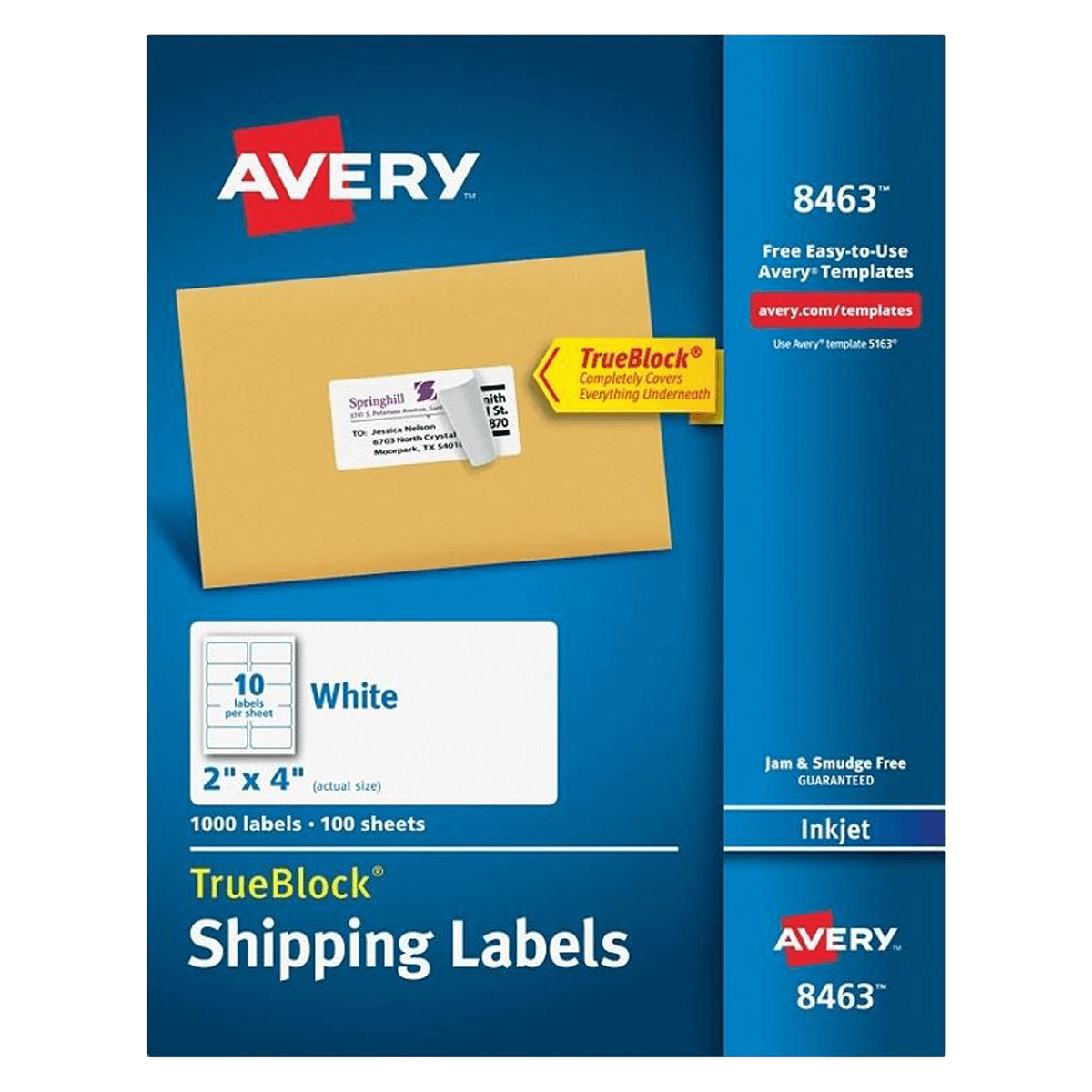 Avery TrueBlock White Inkjet Shipping Labels, 2 in x 4 in, 1000/Box