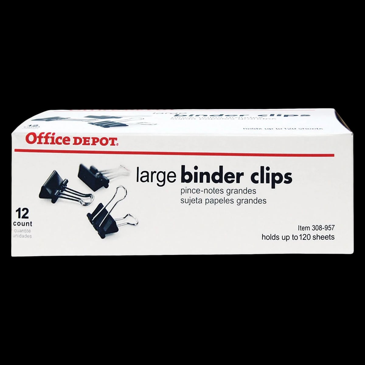 Office Depot Brand Binder Clips, Large, 2 in Wide, Black, 12/Box