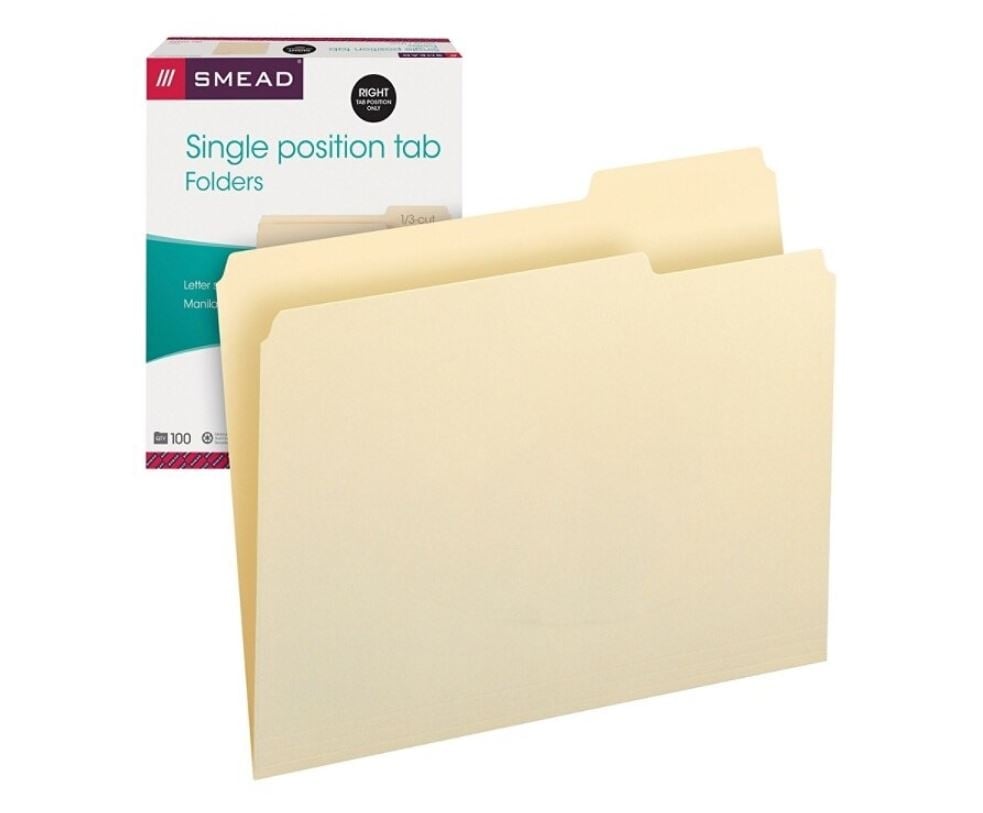 Smead Manila File Folders, Letter Size, 1/3 Cut, Position 3, 100/Box