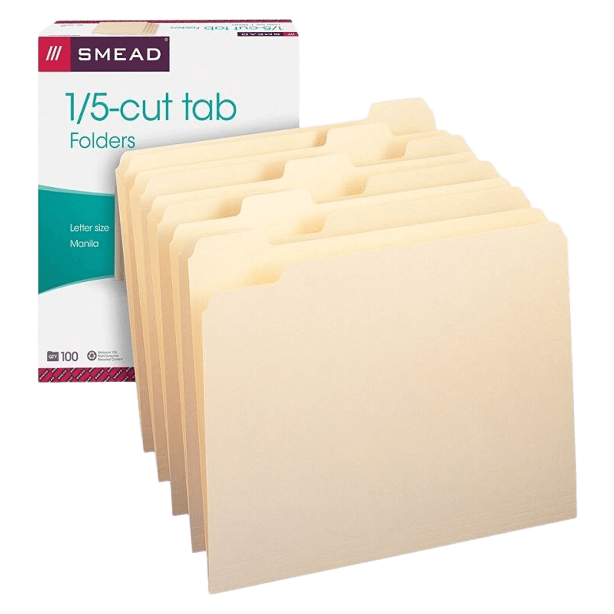 Smead Manila File Folders, Letter Size, 1/5 Cut Tab, 100/Box