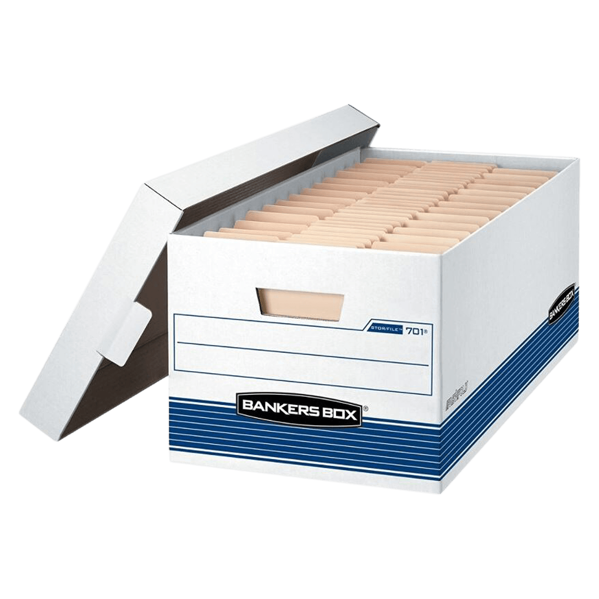 Fellowes File Econ Storage Box, Letter Size, 24" x 12" x 10", White/Blue, 12/Box