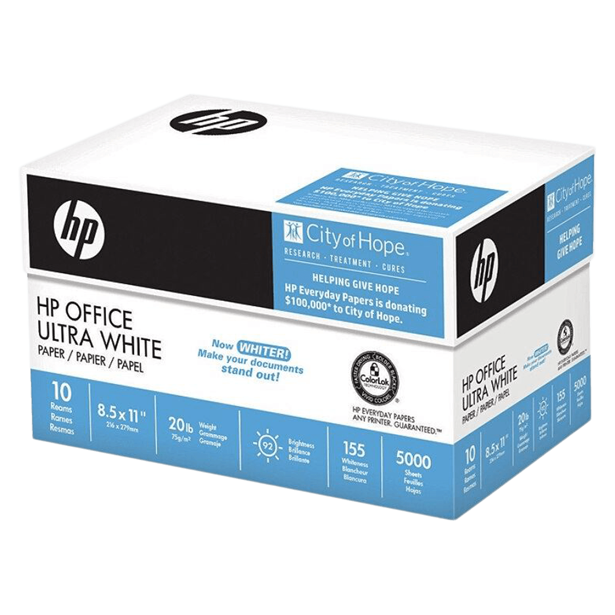 HP Office White Paper, Letter Size, 20 lb, 500 Sheets/Ream, 10 Reams/Case