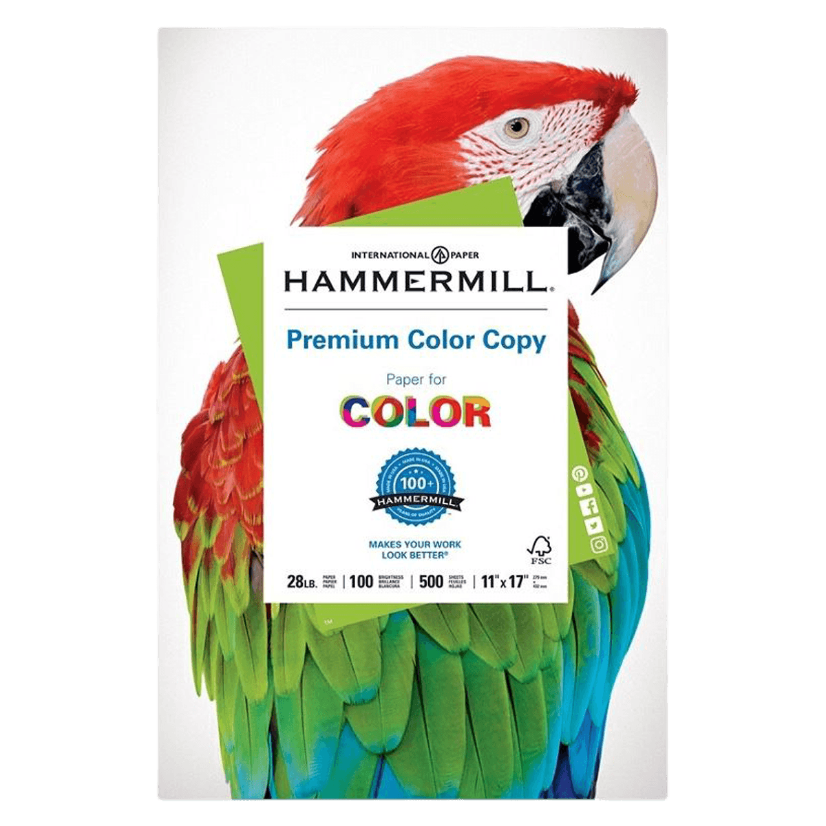 Hammermill Color Copy Paper, 11" x 17", 28 lb, 500 Sheets per Ream