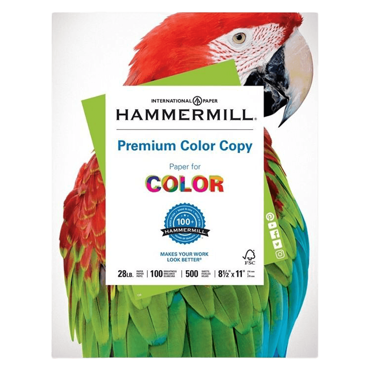 Hammermill Color Copy Paper, 8.5" x 11", 28 lb, 500 Sheets/Ream, 500/Package