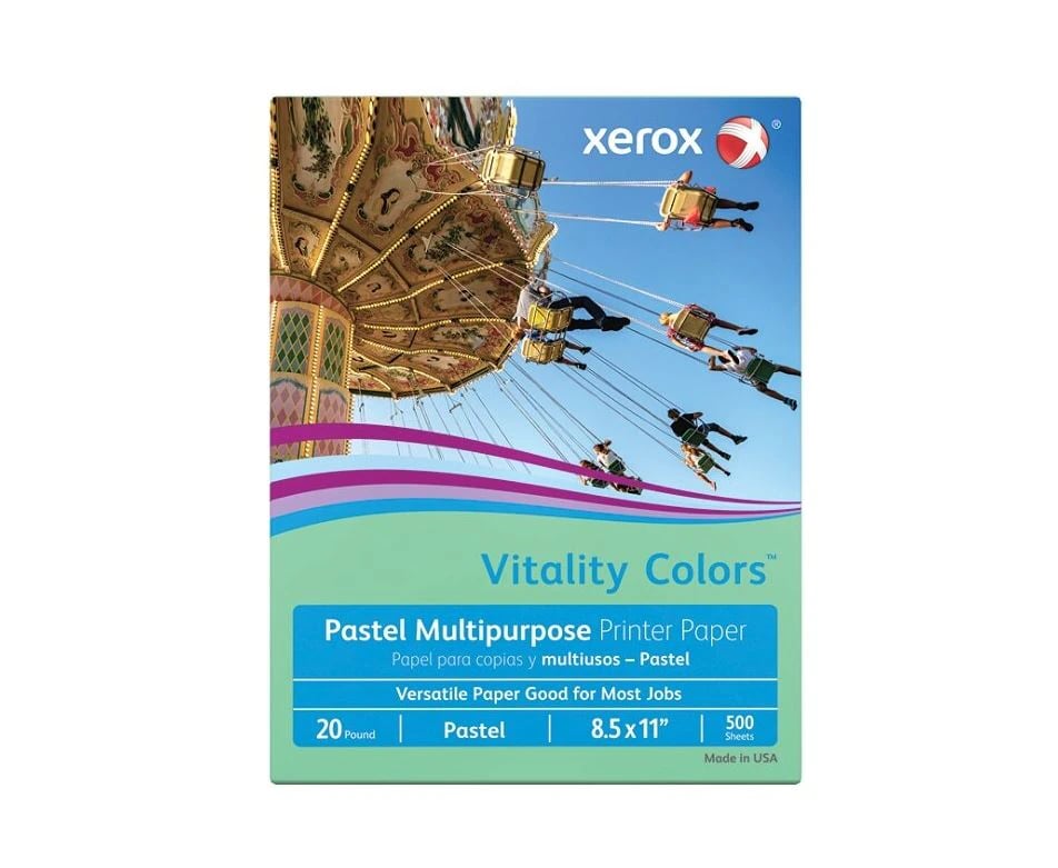 Xerox Color Paper, 8.5 x 11 in, 20 Lb, Green, 500/Pk