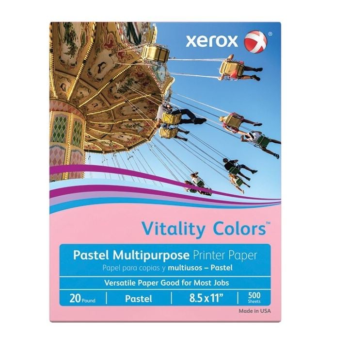 Xerox Color Paper, 8.5 x 11 in, 20 Lb, Pink, 500/Package