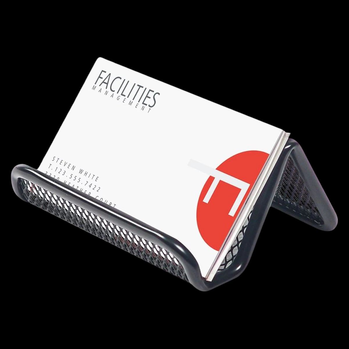 Newell Business Card Holder, Black Metal, 1/Each