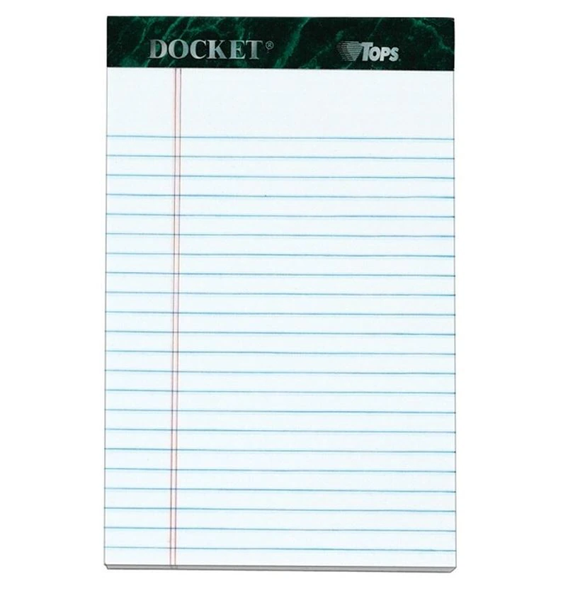Tops Double Docket Narrow Ruled Pads, 5 x 8 in, 50 Sheets, White, 12/Package