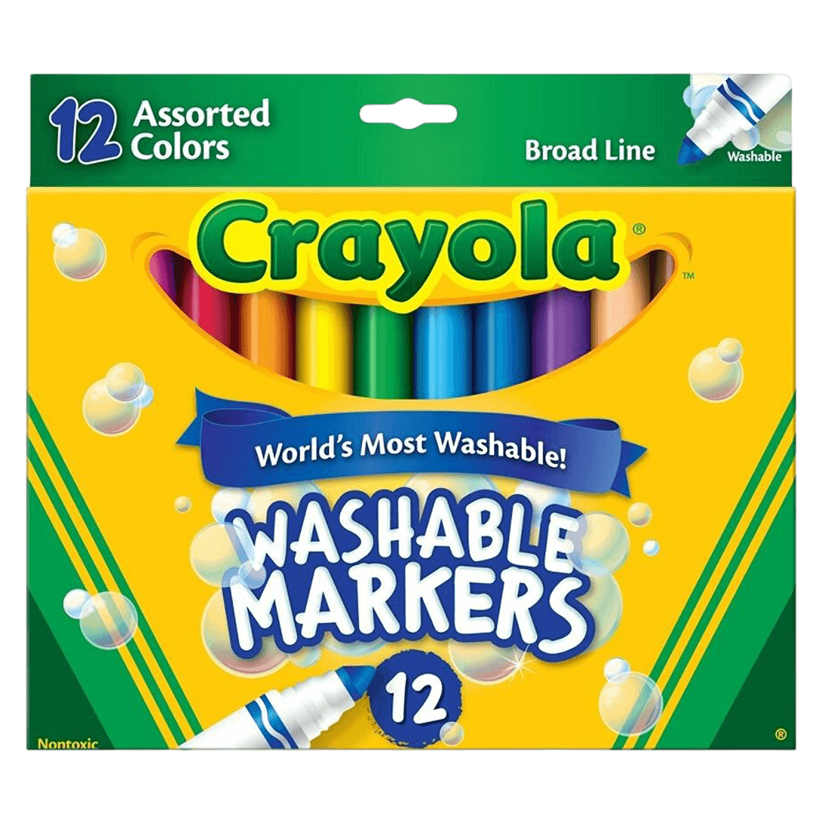 Crayola Washable Markers, Broad Line, Assorted Classic Colors, 12/Box