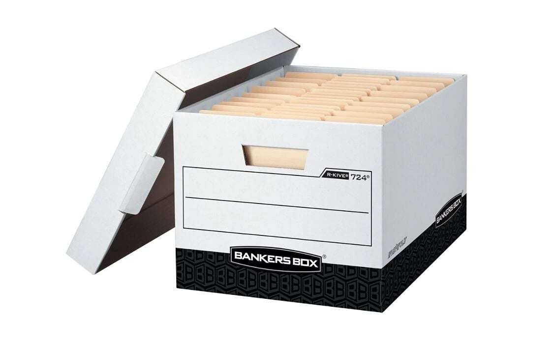 Fellowes R-Kive File Storage Box, Letter/Legal Size, White/Black, 12/Pack