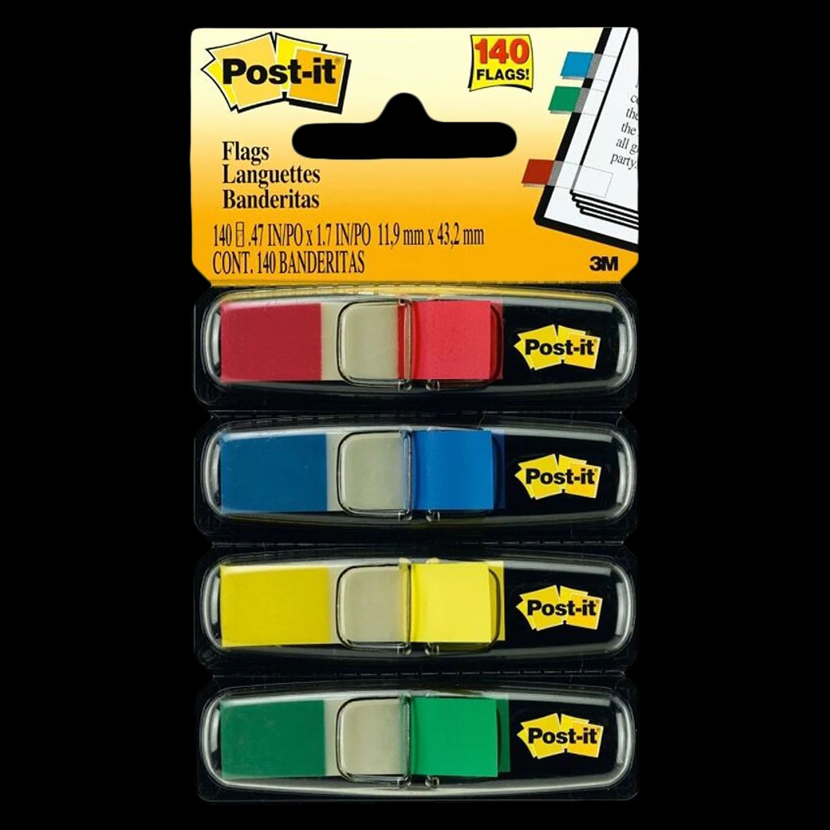 Post-It Flags Small 3/8" x 1.7", Standard Colors, 35 Flags/Pad, 4-Pack