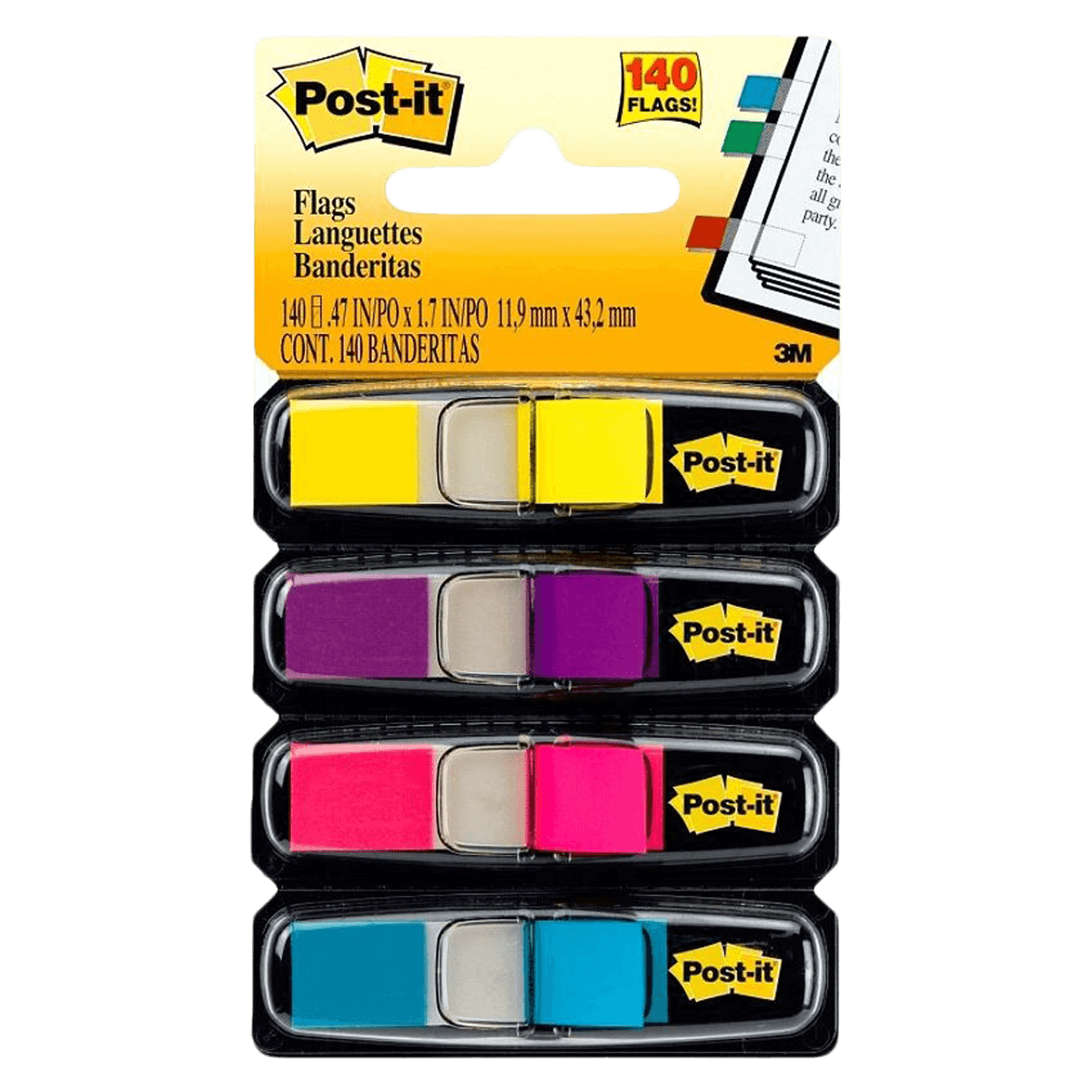 Post-it Flags, Small, Assorted Bright Colors, 3/8 in x 1.7 in, 35 Flags per Pad, 4 Pads per Pack, 4 Packs per Package
