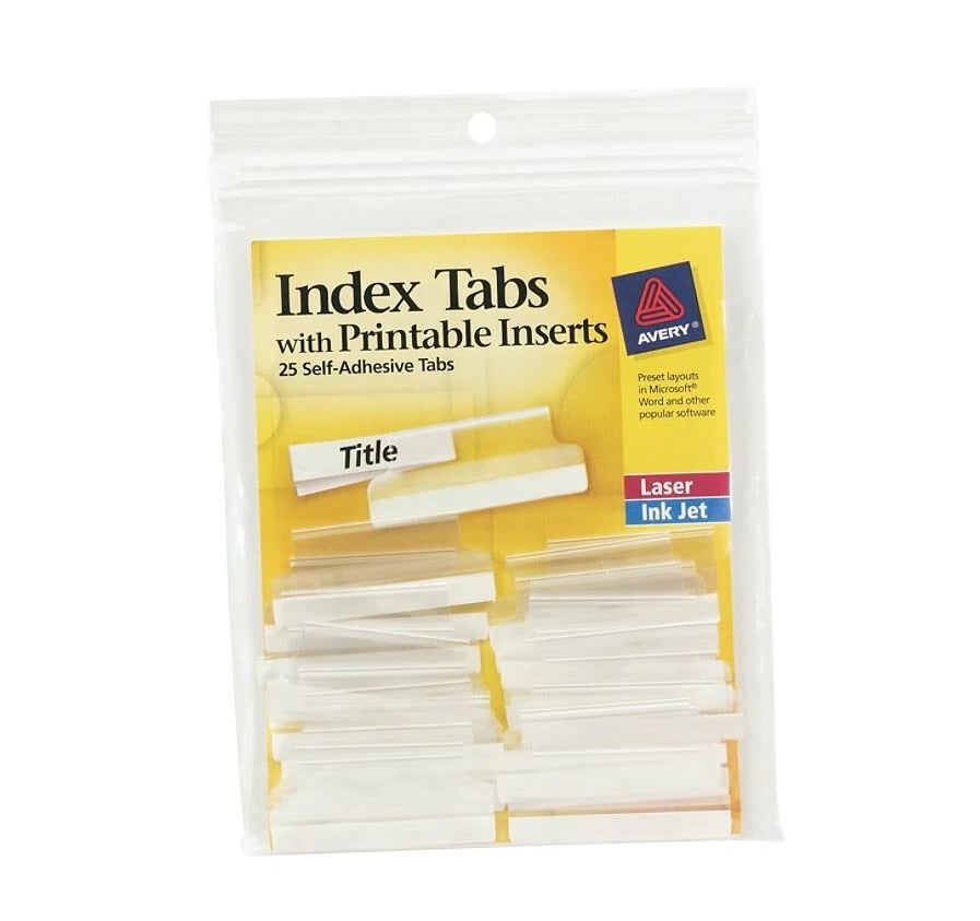 Avery Clear Printable Index Tabs, 1.5" Size, 25/Pack