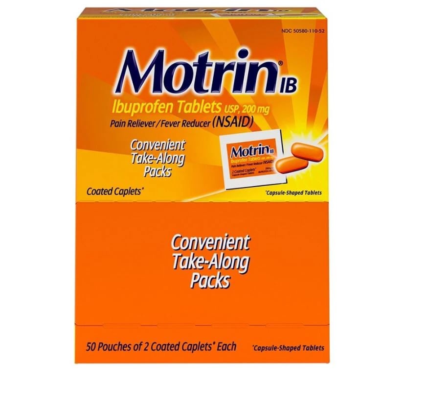 Motrin IB Pain Reliever Caplets, Ibuprofen 200 mg, 50 Caplets per Box (2 Boxes per Case)