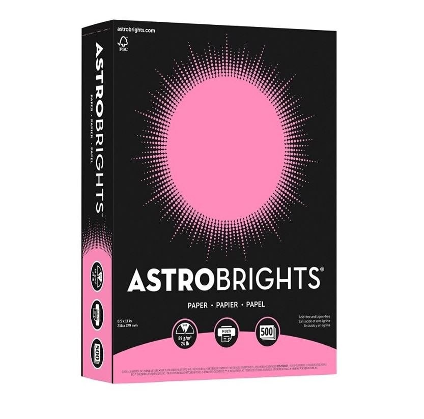 Wausau Papers Astrobrights Letter Paper, 8.5" x 11", 24 lb, Pulsar Pink, 500/Ream