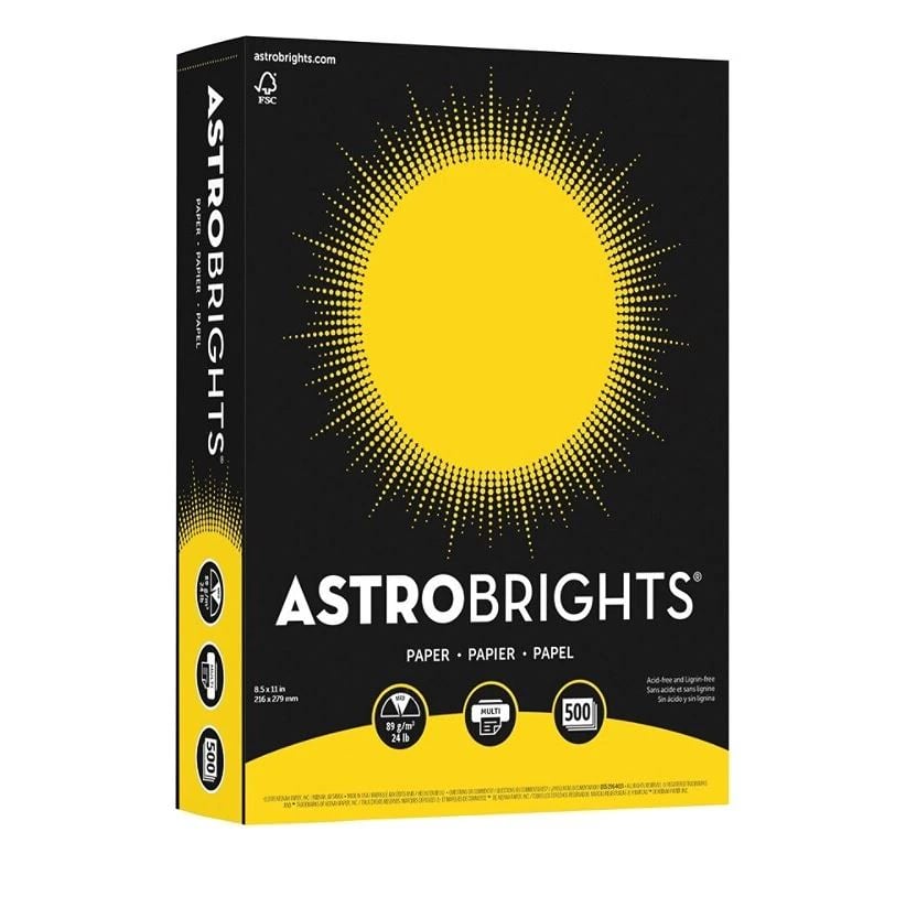 Wausau Papers Astrobrights Letter Paper, Solar Yellow, 24 Lb, 8.5" x 11", 500/Pk