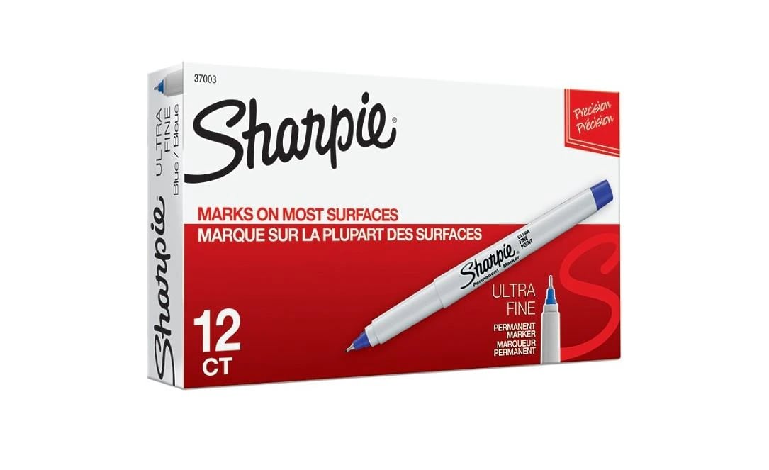 Sharpie Permanent Ultra-Fine Point Marker, Blue, 12/Pack