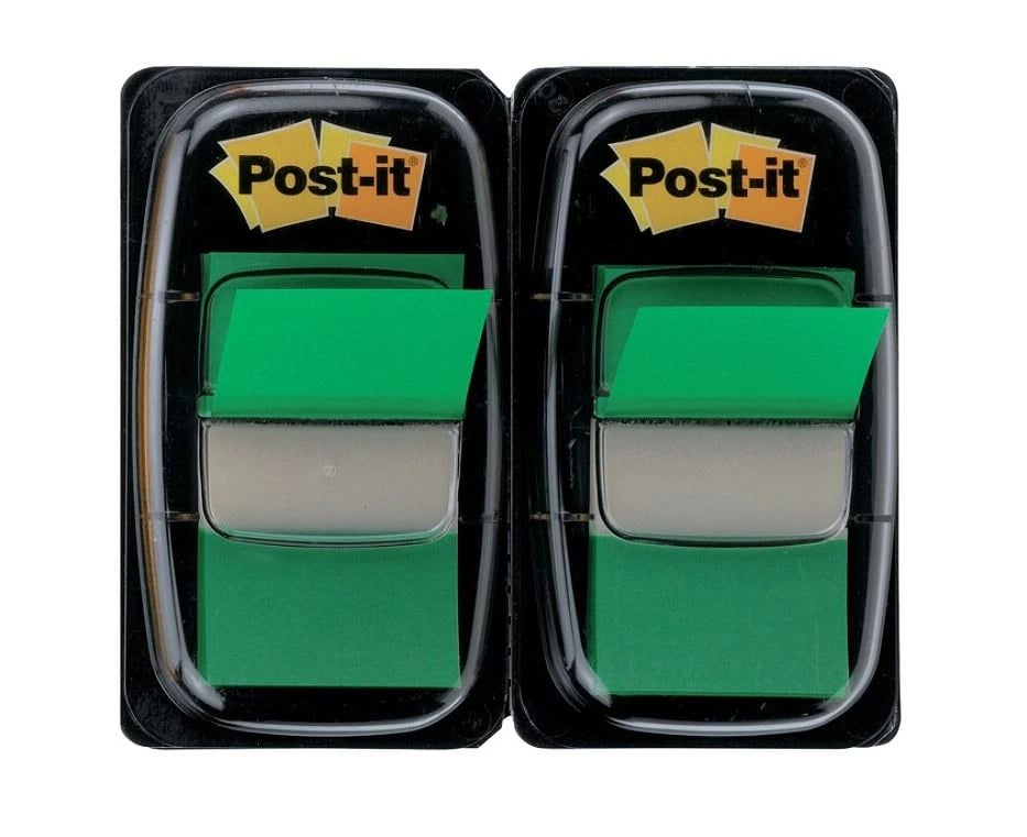 Post-it Flags, 1 in x 1 7/10 in, Green, 50 Flags/Pad, 2 Pads/Pack, 2/Package