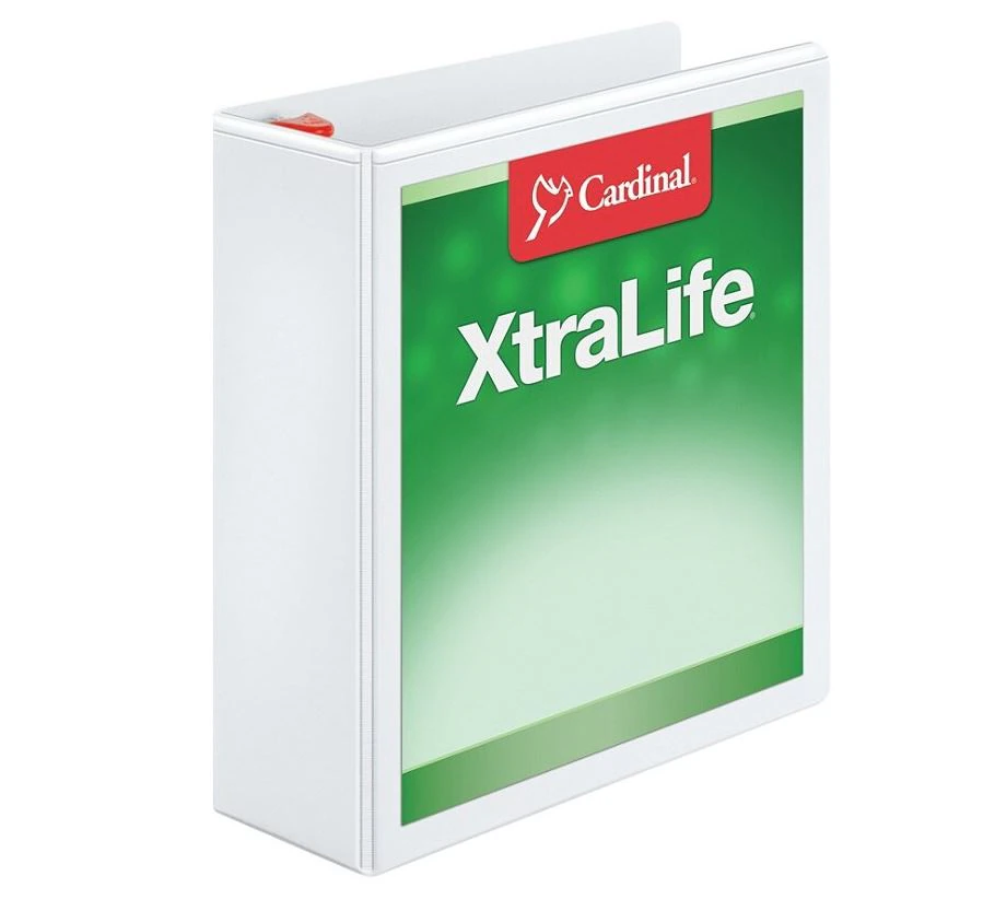 Cardinal XtraLife Locking Slant-D Ring Binder, 3 in Rings, White, 1/Package