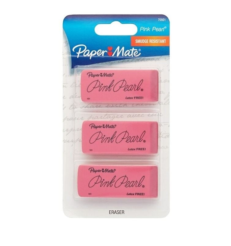 Paper Mate Pink Pearl Erasers, Large, 3/Pack