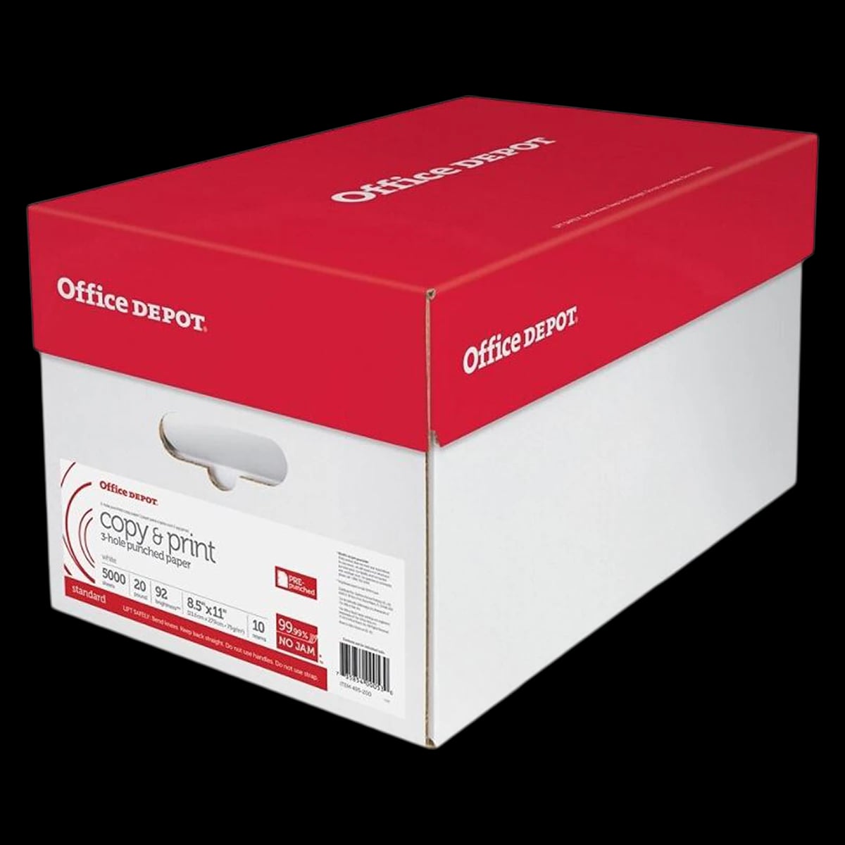 Office Depot Business Services Copy Paper, 20 lb, White, 3-Hole Punch, 500 Sheets/Ream, 10 Reams/Case, 5000 Sheets/Case