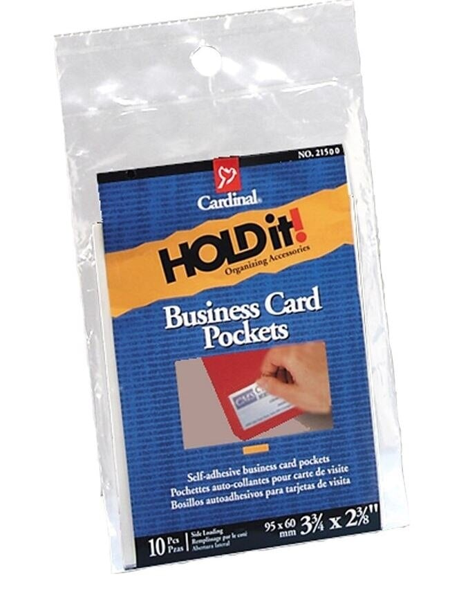Cardinal Business Card Pockets, Top Loading, 3-3/4" x 2-3/8", 10/Pack