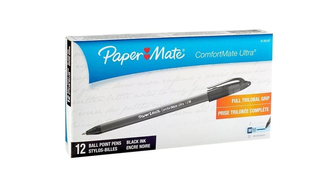 Sanford Comfortmate Ultra Ballpoint Stick Pen, Medium Point, 1.0 mm, Black, 12/Pack